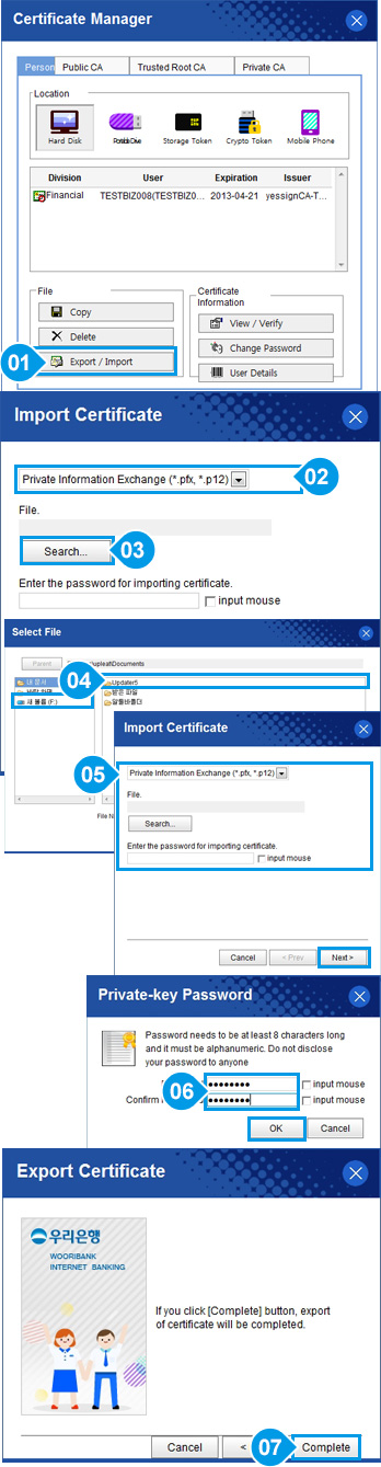 Import certificates