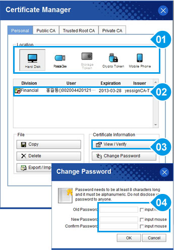 Change certificate password