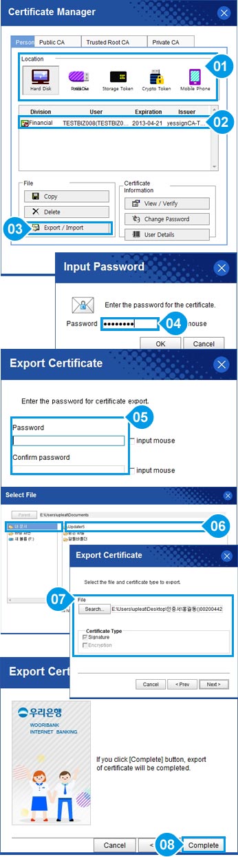 Export certificates